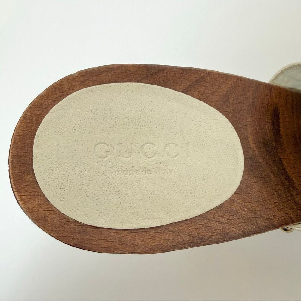 Gucci Leather Horsebit Wooden Clog Heels Sandal in Cream Off-White 7B - Picture 11 of 14
